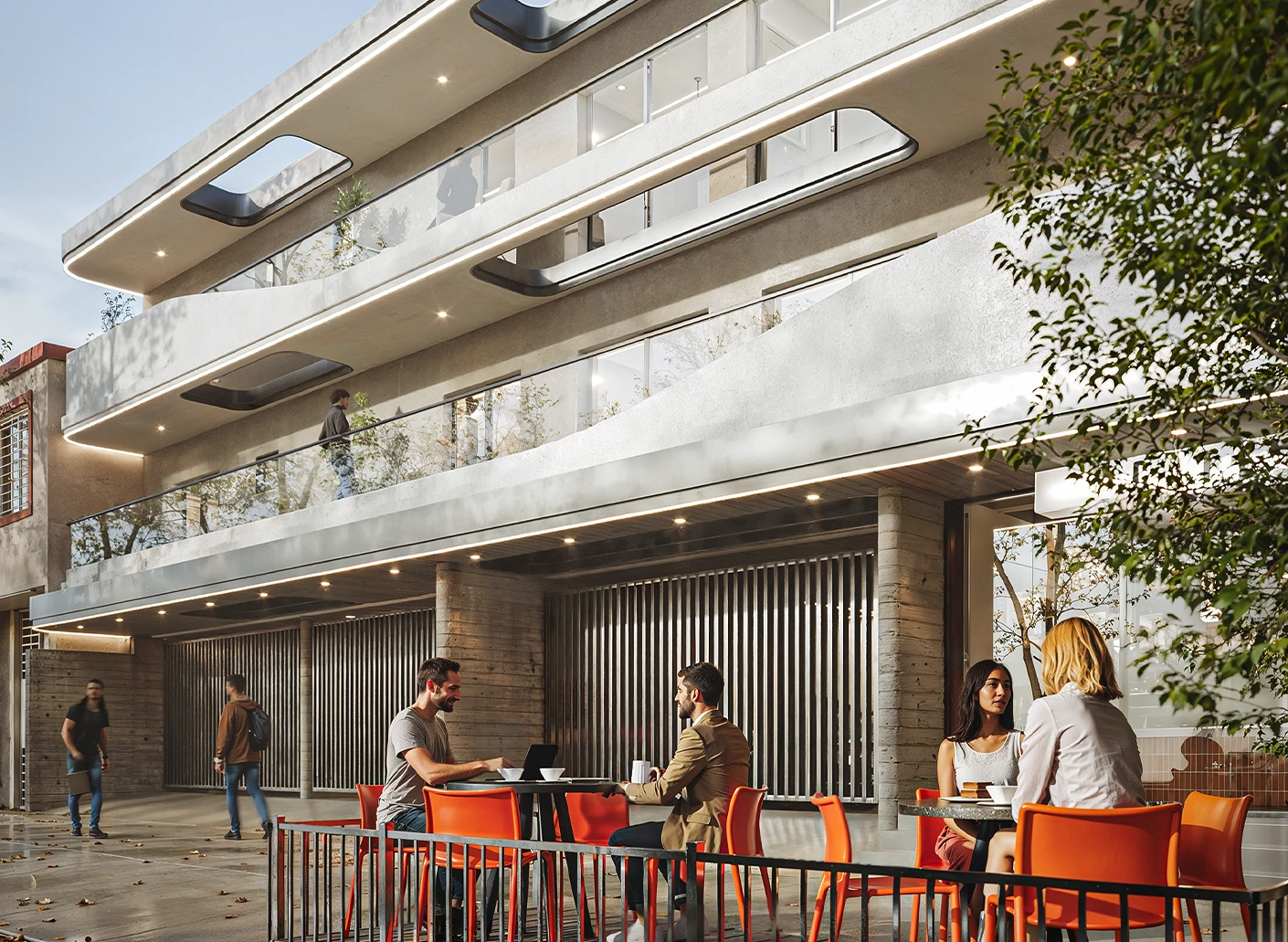Render del edificio Alta Gracia con su frente comercial